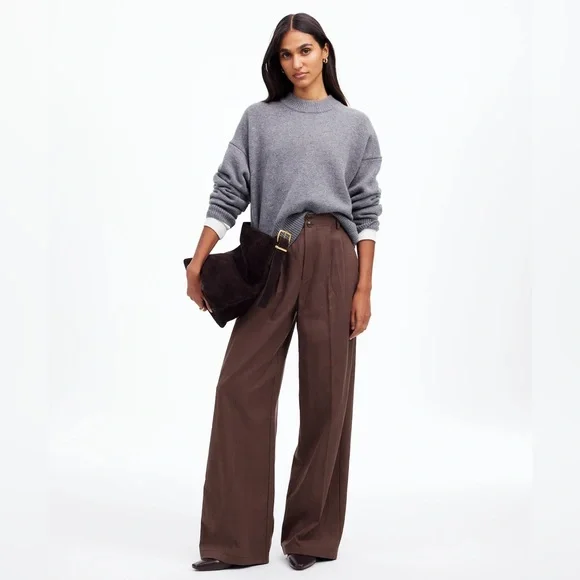 NWT - MADEWELL harlow wide leg pant drapey twill - dark carob - 0P - $118 - Picture 2 of 8